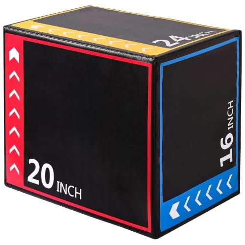HulkFit 3-in-1 Foam Plyo Box, 16'' × 20'' × 24'' Soft Plyometric Jump Box, Step Up Box for Workout, High Density Foam Core