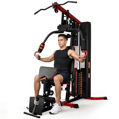 Home Gym System with 160 lbs Weight Stack, All-in-One Full Body Workout Machine with Pulley System & Leg Press, Heavy Duty